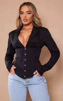 PrettyLittleThing Черный пиджак с корсетом и подплечниками