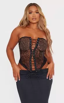 PrettyLittleThing Черный прозрачный топ-бандо с кружевной завязкой спереди