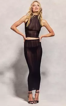 PrettyLittleThing Черный прозрачный вязаный топ