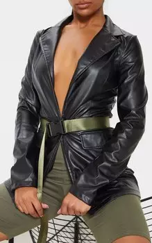 PrettyLittleThing Черный ремень с пряжкой хаки и лентой