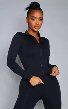 PrettyLittleThing Черный спортивный топ Shape с двойной молнией и логотипом