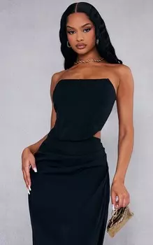 PrettyLittleThing Черный тканый структурированный корсет-бандо