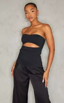 PrettyLittleThing Черный топ-бандо из эластичной ткани с вырезами