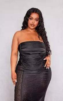 PrettyLittleThing Черный топ-бандо Plus с кисточками