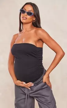 PrettyLittleThing Черный топ-бандо со сборками для беременных