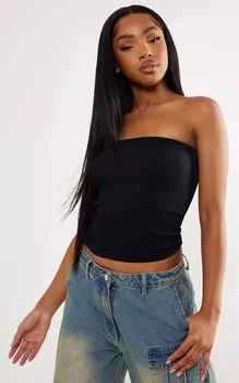 PrettyLittleThing Черный топ без рукавов в рубчик