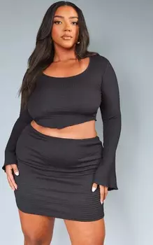 PrettyLittleThing Черный топ с длинными рукавами и присборенным краем Plus