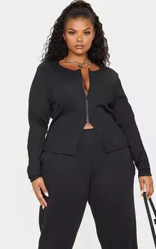 PrettyLittleThing Черный топ с двойной молнией в рубчик Jumbo Plus черного цвета
