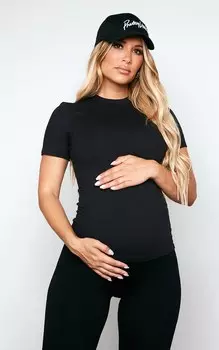 PrettyLittleThing Черный топ с короткими рукавами Soft Touch Sculpt Sculpt для беременных