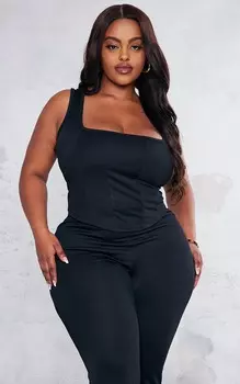 PrettyLittleThing Черный топ с ремешками и корсетом Plus