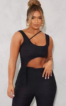 PrettyLittleThing Черный топ с текстурированным швом и изогнутым подолом на ремешке