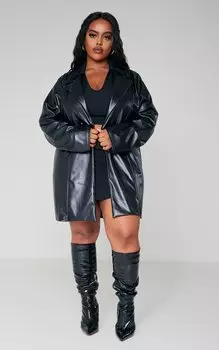 PrettyLittleThing Черный удлиненный пиджак из искусственной кожи с лацканами Plus