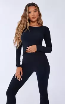 PrettyLittleThing Черный удлиненный топ Soft Touch с длинными рукавами