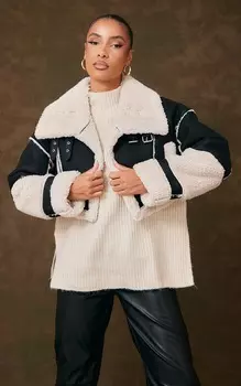 PrettyLittleThing Черный - Укороченные авиаторы со вставками и подкладкой из боргов