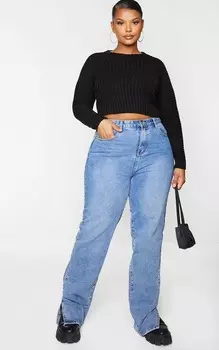 PrettyLittleThing Черный укороченный джемпер в рубчик Plus черного цвета