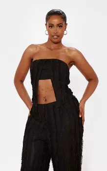 PrettyLittleThing Черный укороченный топ-бандо с тканой оборкой Shape