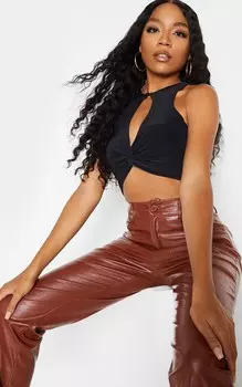PrettyLittleThing Черный укороченный топ с замочной скважиной и облегающим крестом спереди