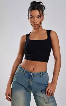 PrettyLittleThing Черный укороченный топ в мягкую рубчику