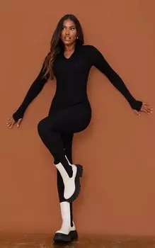 PrettyLittleThing Черный вязаный комбинезон с молнией