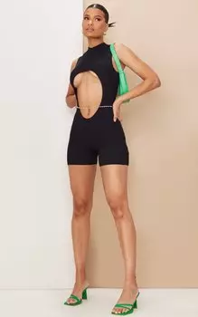 PrettyLittleThing Черный вязаный комбинезон с вырезами спереди