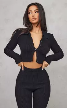 PrettyLittleThing Черный вязаный укороченный кардиган в рубчик Petite