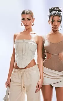 PrettyLittleThing Детальный корсет для брюк из каменной ткани