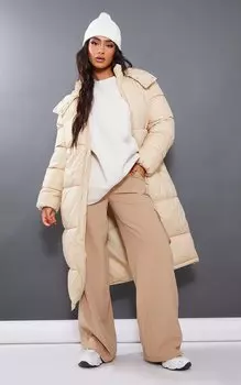 PrettyLittleThing Длинный пуховик Petite светло-коричневого цвета