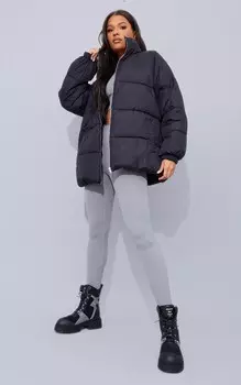 PrettyLittleThing Длинный пуховик с мягкой на ощупь нейлоновой подкладкой черного цвета