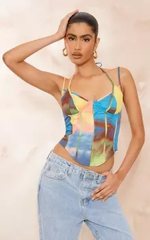 PrettyLittleThing Длинный топ на крючках и петлях с принтом «Лаймовое омбре»