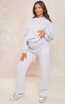 PrettyLittleThing Для беременных Пепельно-серые широкие джоггеры с вышивкой