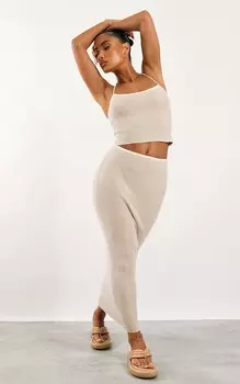 PrettyLittleThing Двухцветная трикотажная юбка мидакси Stone