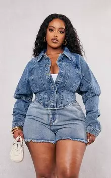 PrettyLittleThing Джинсовая куртка с корсетом Plus Vintage Wash