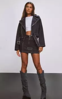 PrettyLittleThing Джинсовая мини-юбка карго с карманами и швами цвета необработанного индиго