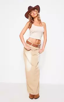PrettyLittleThing Джинсовая юбка макси с эффектом потертости Stone