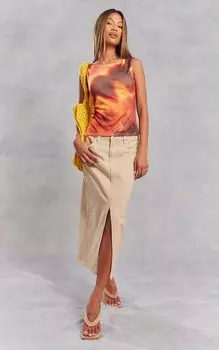 PrettyLittleThing Джинсовая юбка миди со средней посадкой и разрезом спереди с эффектом потертости