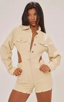 PrettyLittleThing Джинсовый комбинезон с каменными вырезами по бокам