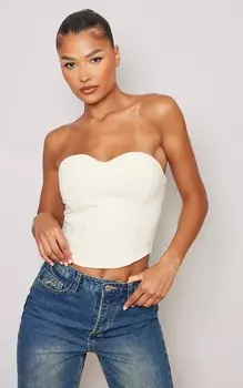 PrettyLittleThing Джинсовый корсетный топ со швами цвета экрю