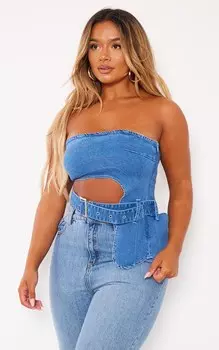 PrettyLittleThing Джинсовый топ кислотно-синего цвета с вырезами и пряжкой