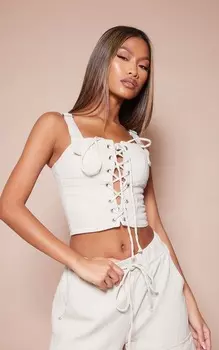 PrettyLittleThing Джинсовый топ с вымытым камнем и шнуровкой спереди