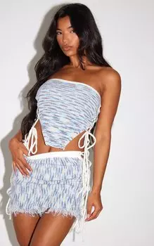 PrettyLittleThing Джинсовый трикотажный топ-бандо со шнуровкой по бокам Space Dye