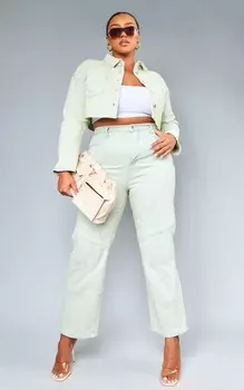 PrettyLittleThing Джинсы карго Plus Stone Vintage с потертыми швами