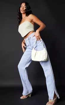 PrettyLittleThing Джинсы Petite Bleach с разрезом по краю