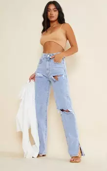 PrettyLittleThing Джинсы Petite Bleach с рваными краями и разрезами