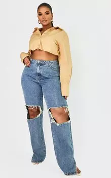 PrettyLittleThing Джинсы Plus Vintage с рваными краями и разрезом на коленях