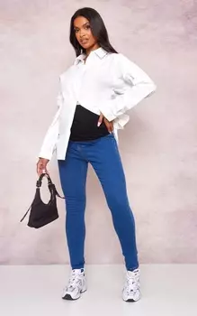 PrettyLittleThing Джинсы скинни без застежек для беременных средней степени стирки