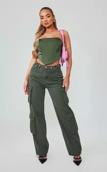 PrettyLittleThing Джинсы темно-хаки с карманами-карго и застежкой на подоле
