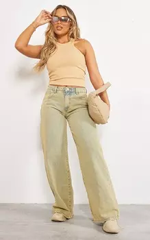PrettyLittleThing Джинсы Vintage Wash с широкими штанинами и низкой посадкой