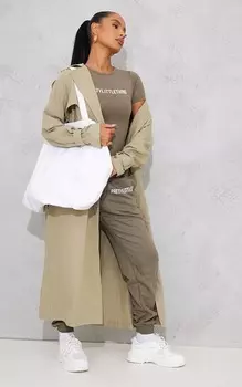 PrettyLittleThing Джоггеры цвета хаки с логотипом Sage и манжетами на высокой талии