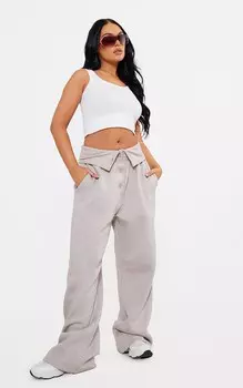 PrettyLittleThing Джоггеры с широкими штанинами и широкими штанинами в рубчик с перевернутым поясом