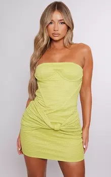 PrettyLittleThing Фактурное облегающее платье цвета шалфейного цвета с драпировкой и узлом бандо на косточках